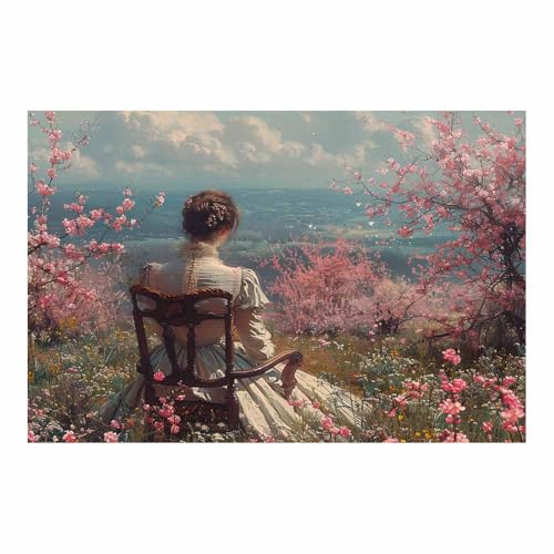 Toile affiche vintage rose 80x120cm portrait peinture jardin fleuri pour decoration murale maison