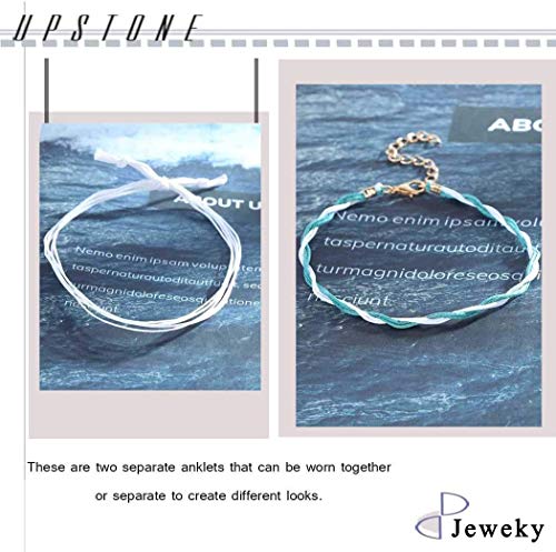 Jeweky Boho Layered Turquoise Anklets Blue Ankle Bracelets Wax Rope Beach Foot Jewelry For Women And Girls #TOP3