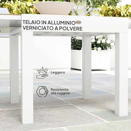 Outsunny Mesa de Jardín Extensible 80/160x80x75 cm, Mesa de Comedor Rectangular de Aluminio para 4-6 Personas con Tapa de PSPC, para Patio, Terraza, Balcón y Exteriores, Blanca - imagen 5