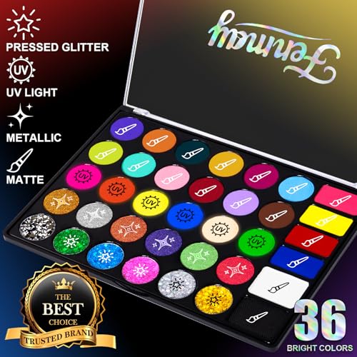 Image of Face Painting Kit for Kids, 36 Colors XL Face Paint Makeup Palette, Non-Toxic and Hypoallergenic| with Stencils, Book, Easy to Use and Safe for Kids, Fun for Halloween, Party, School Event