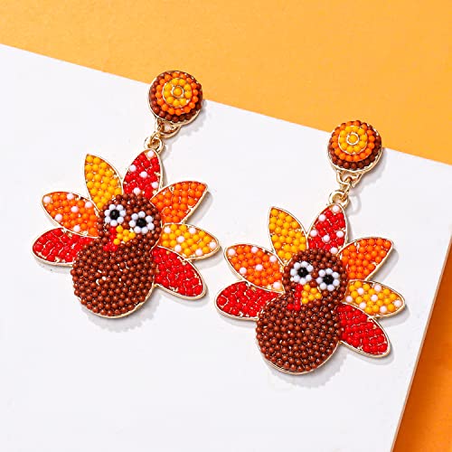 Thanksgiving Earrings Beaded Fall Earrings for Women, Handmade Pumpkin Turkey Maple Leaf Drop Dangle Earrings Thanksgiving Accessory Holiday Gifts - Image 4