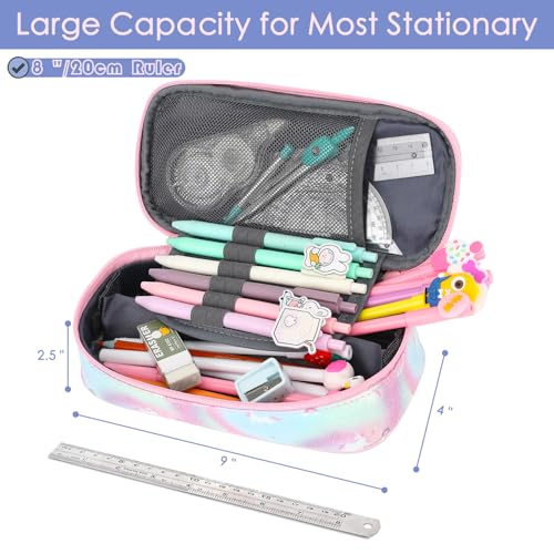 Image of FlowFly Large Capacity Pencil Case for Kids, Boys & Girls - Zippered Multi-Functional Pen Pouch, Soft & Portable Pencil Bag for School, Teens, Students, Glitter#Unicorn