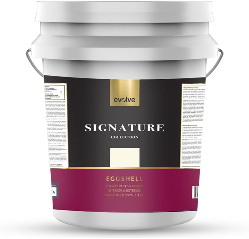 EVOLVE Signature Paint & Primer: Luxury Paint & Primer for Indoor & Outdoor Surfaces, Minimal Odor, Eggshell Sheen (Vanilla White, 5 Gallon)
