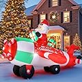 Christmas Inflatables Decorations Outdoor, 9FT Santa Airplane, Blow Up Santa Claus on Flying Helicopter, Inflatable Yard Decor with Built-in LED Lights, Santa for Xmas Garden Lawn Party