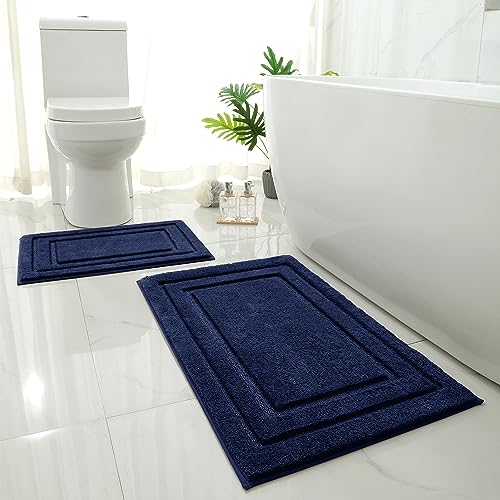 HOMEIDEAS Bathroom Rugs Sets 2 Piece Super Soft and Absorbent Non Slip Microfiber Machine Washable Bath Mat Set (20 x 32 + 16 x 24 Navy Blue)