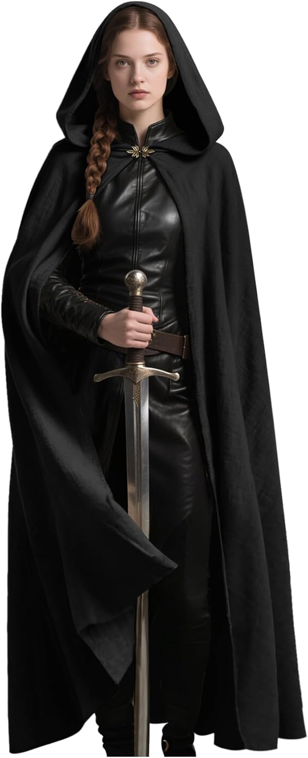 L'VOW Medieval Hooded Cloak Renaissance Cape with Hood Halloween Sorcerer Cosplay Hobbit Costume - Image 8
