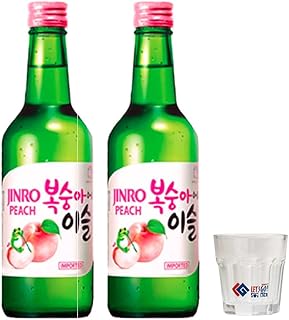 Jinro Chamisul Soju - Peach Flavour 360ml 13% Alc./Vol (Twin Pack + Soju Glass)