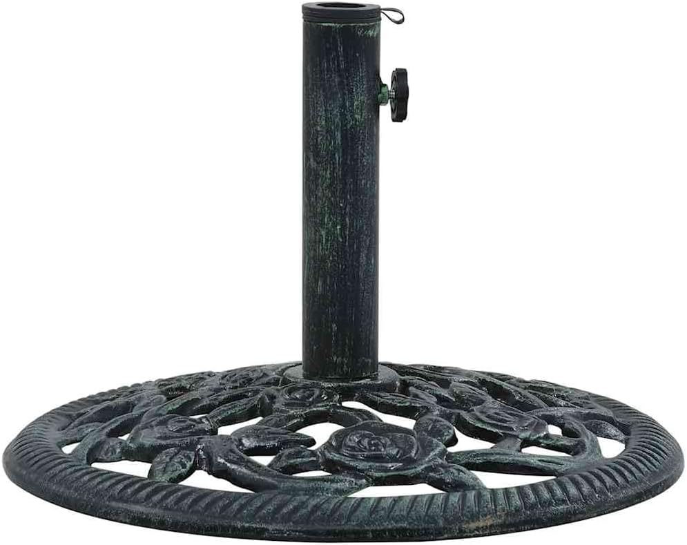 vidaXL 19.8lb Round Umbrella Base for Outdoor, Deck, Patio Parasol Base for 1.4"/1.5"/1.9" Pole Sizes, Heavy-Duty Cast Iron, Classic Design, Ø15.7"x12.6" Black and Green