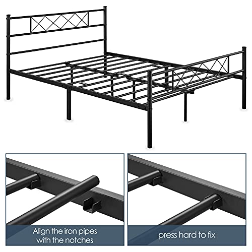 Yaheetech Full Metal Platform Bed Frame Mattress Foundation With Headboard And Footboard No Box Spring Needed Under Bed Storage Steel Slats Black #TOP6