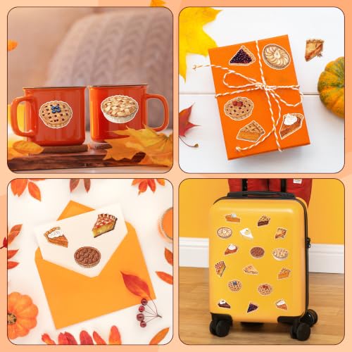 Image of Thanksgiving Pie Sticker for Laptop Water Bottle Scrapbook Gift | Autumn Thanksgiving Watercolor Waterproof Pie Easy Peel Sticker Roll for Scrapbooking Gift Wrapping Holiday Decor Kids Crafts