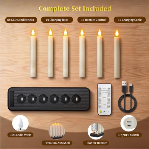 PChero Rechargeable Flameless Taper Candles 6 Pack with Charging Station - Image 4