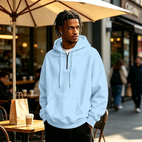Fleece Hoodie Men Quarter Zip Fleece Lined Pullover Sweatshirt Sweat Shirt - image 3