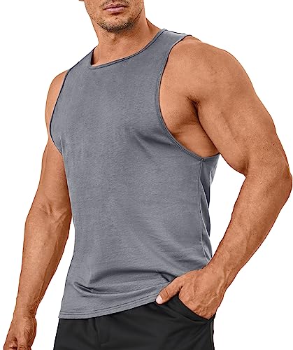 TACVASEN Men's Breathable Tank Tops Cotton Sleeveless Running T Shirt Muscle Gym Tank Tops Dark Grey,2XL