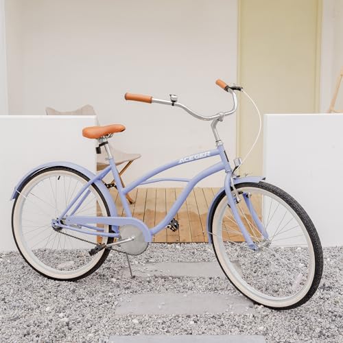 ACEGER 24 26 Inch Women Beach Cruiser Bike, Single Speed and 7 Speed, Adult Hybrid Bike Commuter Bicycle, Hi-Ten Steel Frame with Adjustable Handlebar and Saddle, Multiple Colors