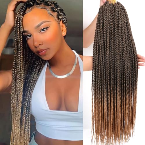 Ombre Box Braids Crochet Hair 6 Packs Goddess Pre looped Crochet Box Braids for Women Honey Blonde 3X Small Box Braided Knotless Braiding Hair Extensions(24 Inch,T27#)