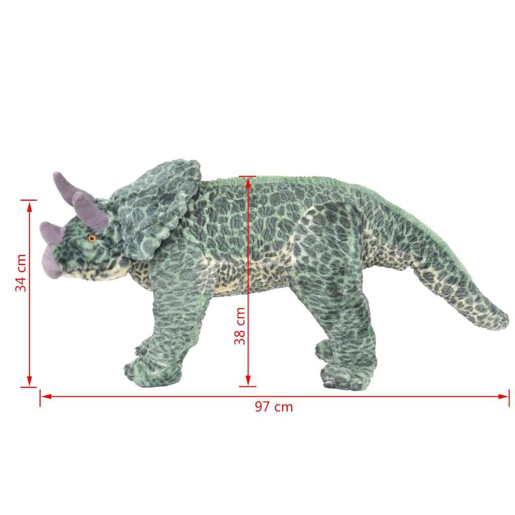 Pluszowe zwierzątko Triceratops stojące, zielone pluszowe zwierzątko ze stalową ramą, XXL 97 x 34 cm, obciążenie do 100 kg, przytulanka, zabawka dla dzieci do pokoju dziecięcego, na sofę i
