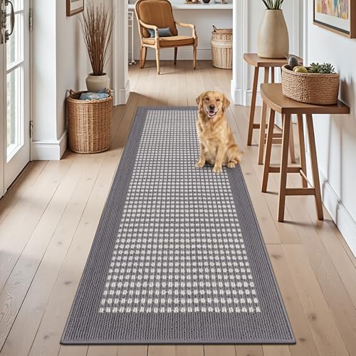 Ileading Laundry Room Runner Rug 2'x6' Non Slip Farmhouse Kitchen Floor Mats with Rubber Backing Machine Washable Grey Indoor Decor Carpet for Doormat Hallway Entryway Petmat Garage Balcony