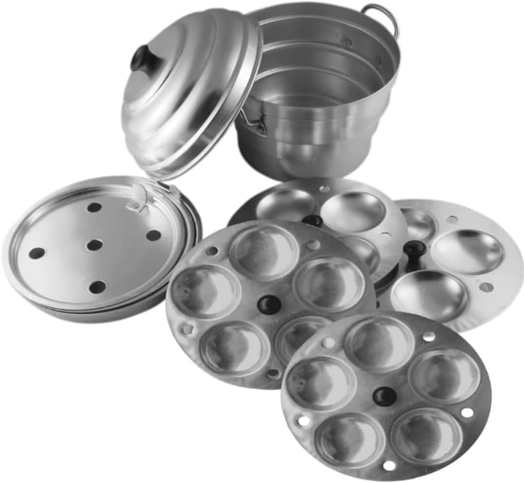 Idli Maker Aluminium Idli-Dhokla Streamer/Maker (18 Idli)(1 Pot, 1 Lid, 4 Idli Plates, 2 Dhokla Plates, 1 Steamer Plate) - Idli Cooker | Idli/Dhokla/Momos Maker Is Made Of Heavy Quality Aluminium with stainless steel Handle