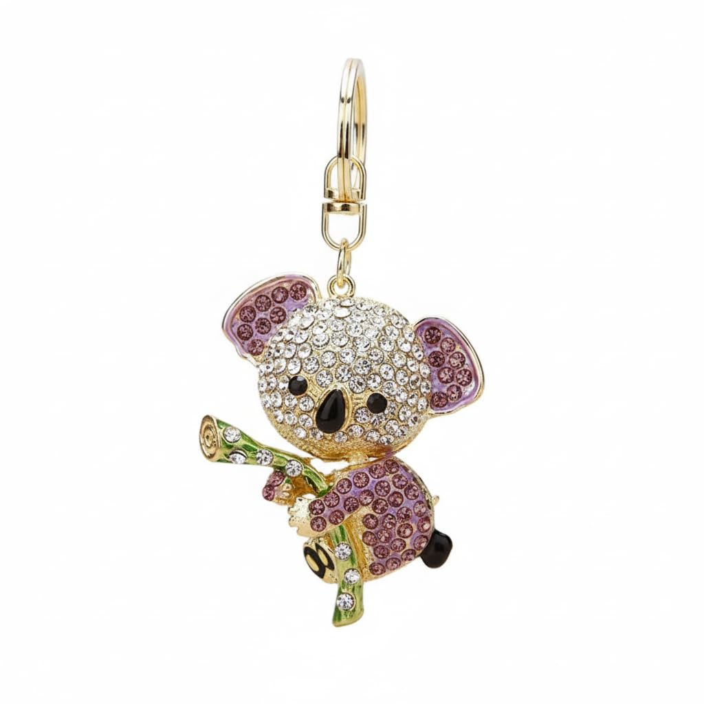 Added Sparkle Women's Purple Sparkly Crystal Koala Keyring – Cute Rhinestone Bag Charm, Purse Pendant & Lucky Animal Gift For Girls, Car Keys & Handbags