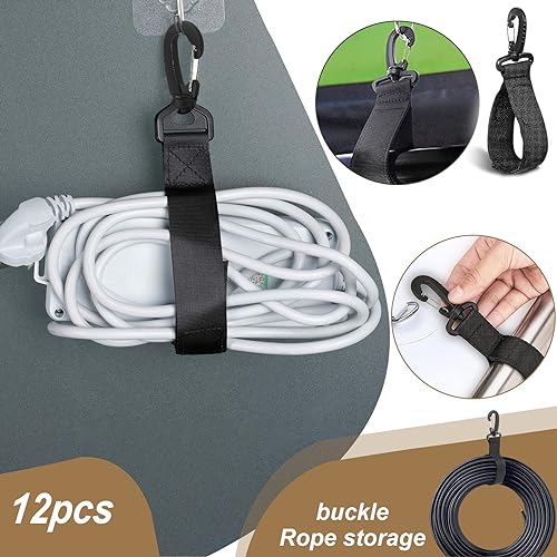 Eowppue 12-Pack Storage Straps with Carabiners, Versatile Cable Ties for PC TV, Desk & Garage - Image 3