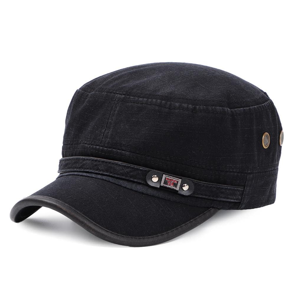Cotton Baseball Cap, Black Adjustable Strap Denim Cadet Hat for Outdoor Travel Men Women