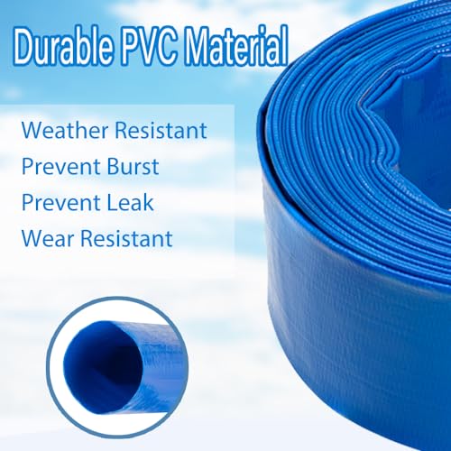 NUDAOS 2" x100 FT, Pool Backwash Hose, Heavy-Duty PVC Hose, Lay Flat Discharge Hose, Weatherproof Burst Resistant for Water Transfer, Sump Pump, Pool Filter, Pool Drain，with 2 Clamps by NUDAOS - Image 4