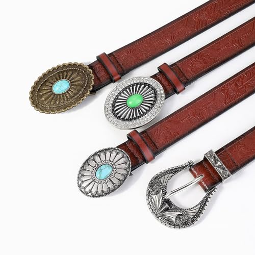 Western PU Leather Belt Embossed Pattern Waistband Jeans Waiststrap Waist Decors Women Turquoises Buckle Waist Belt3