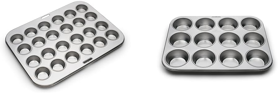Mini Muffin Pan, 24 Cup, Stainless Steel 12-Cup Muffin and Cupcake Baking Pan, 10.5 x 13.75 x 1.25 inches, Silver
