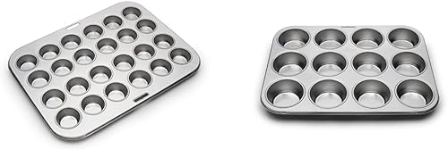 Fox Run Mini molde para magdalenas, 24 tazas, de acero inoxidable, para 12 tazas, para magdalenas y magdalenas, 10.5 x 13.75 x 1.25 pulgadas, color
