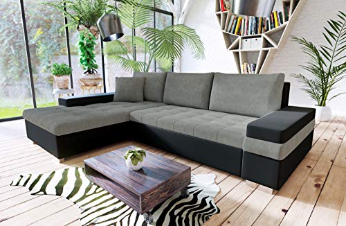 Honeypot - Sofabed - Bangkok - Corner - Large Storage - Sofa Bed - White Grey Black (Left Hand, Black/Grey)