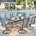 Sophia & William Outdoor Dining Set Patio Dining Set for 6 Outdoor Table and Chairs 7 Pieces Outdoor Patio Set with Swivel Patio Chairs 60"x 38" Metal Table for Garden Pool All Weather Grey