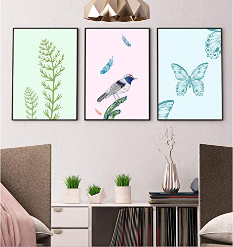 Peinture toile fleur et oiseau en lot de 3 pièces modernes épurées 20x30cm