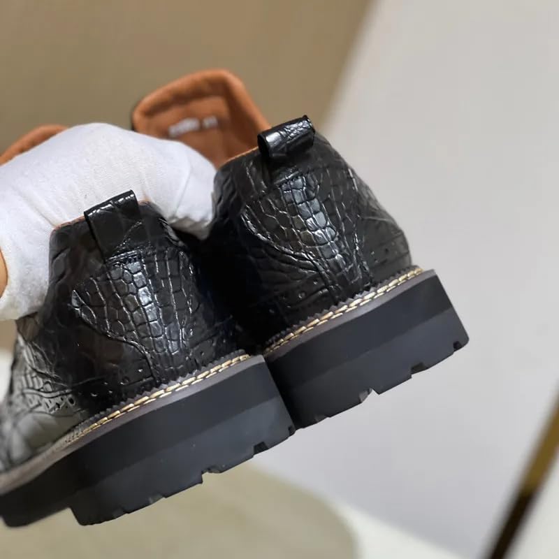 Autentyczna skóra krokodyla męskie na co dzień czarne brogsy oksfordy Mid Top buty do kostki prawdziwa skóra aligatora męskie sznurowane buty derby, Czarny, 39.5 EU