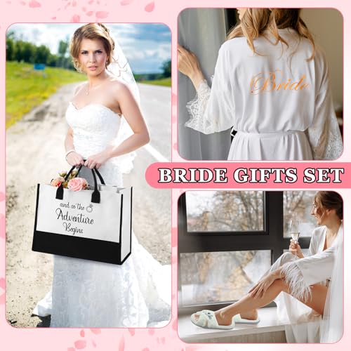 Image of JaGely 9 Pcs Bride to Be Gifts Set Bridal Shower Bachelorette Wedding Gifts with Robe Slippers Tumbler Tote Bag & Bridal Kit