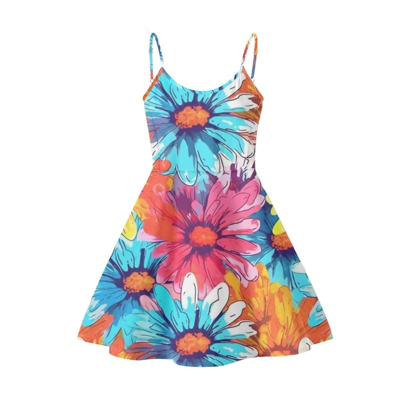 Image of Spaghetti Strap Midi Satin Dresses Summer Sleeveless Sundree Women Girl Beach Party Swing Dress