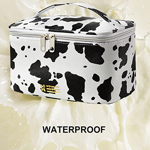 KITENROM Makeup Bag Portable Travel Cosmetic Bag with Brush Holder，Waterproof Make Up Bag For Women with Handle Print Cow — view 6