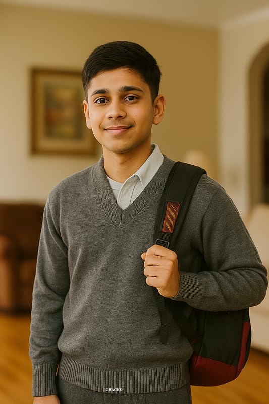 CHACKO Unisex School Uniform Woolen Sweater for Boys & Girls | Warm Winter V-Neck_Grey,11-12 Years - Image 3 thumbnail