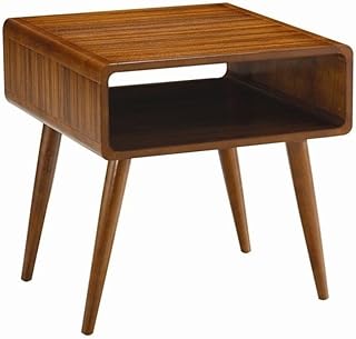 Allora Contemporary Wood End Table, Rich Walnut Finish, Rubberwood with Zebrano Wood Veneers, Open Cubby Storage, Tapered Legs, 24 in x 24.5 in x 24 in, Mid-Century Design for Living Room or Bedroom
