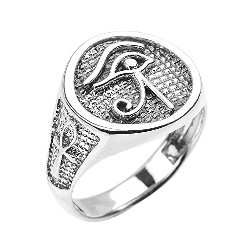 Egyptian Ankh Crosses Sterling Silver Eye of Horus Men's Ring