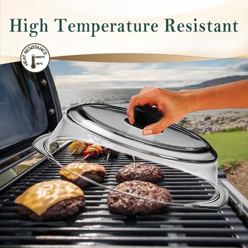 Image of Le'raze Tall Glass Microwave Splatter Cover - Cool Touch Easy Grip Handle | Durable Borosilicate Glass, Plastic Free, Lead & BPA Free, Dishwasher Safe, Dual Steam Vents, Clear Food Plate Guard Lid