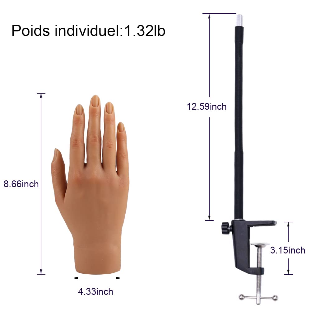 KnowU Main d'entrainement Manucure avec Support, Nail Practice Training Hand, Main d'entraînement Pour Ongles en Acrylique, Fausse Main, Mains d entrainement Ongles, la gauche