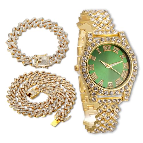Montre plaqué en or 18k pour ados avec option chaîne cubaine stylée