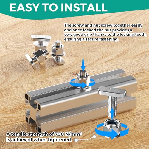 BREANIFULL 30 Stück T Schrauben mit Sperrzahnmuttern T Hammerkopfschrauben mit Flanschmutter M8 x 20mm Hammerkopfschrauben Gewächshaus Schrauben für PV Solar Montageschienen Photovoltaik