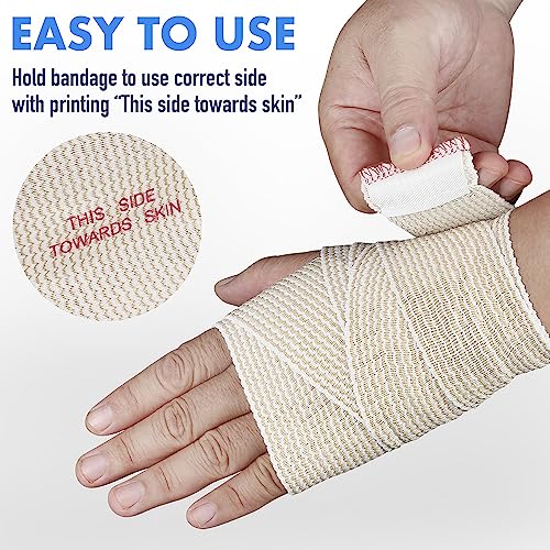 Lotfancy Cotton Elastic Bandage (3 Inches Wide X 15 Feet) With Hook-And-Loop Closure On Both Ends, 4Pcs Elastic Compression Wrap For Injury Recovery, First Aid #TOP6
