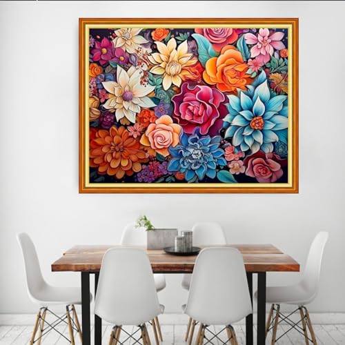 Image of Dooxvey Cross Stitch Kits for Adult Beginners - Full Range of Stamped Kits, Needlepoint & Embroidery Kits - 11CT Cross Stitch Patterns - Magic Flower 16x20 inch