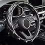 KAFEEK Diamond Soft Leather Steering Wheel Cover with Bling Bling Crystal Rhinestones, Universal 15 inch Anti-Slip