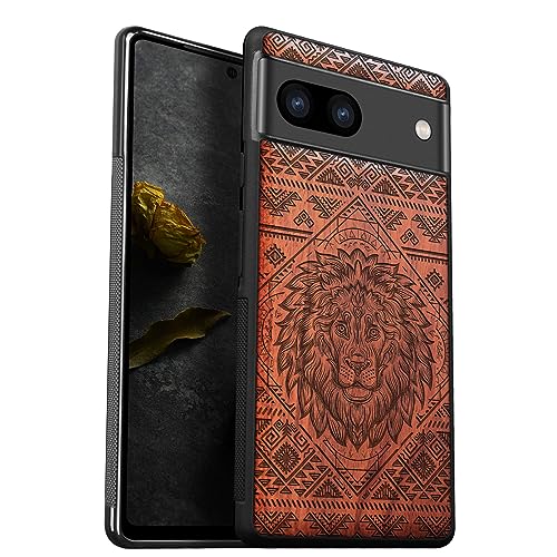 Étui pour Google Pixel 7a Carveit en bois, cadeau idéal motif lion artistique