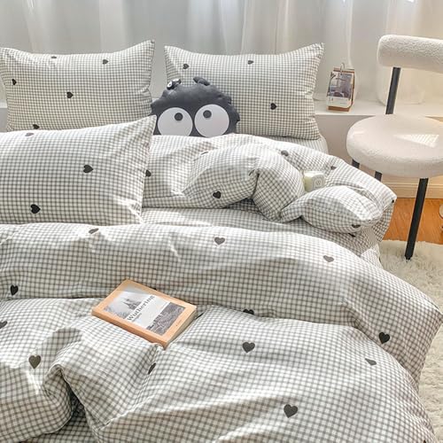 Nyescasa Housse de Couette Coeur Noir 200x200 Gris et Blanc à Carreaux Moderne Parure de lit Adulte 2 Personnes en Microfibre Housses de Couettes avec Fermeture Éclair...