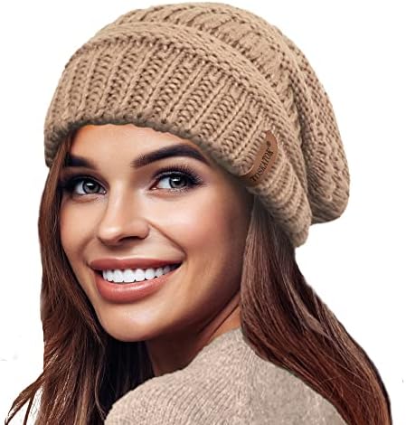 TOSKATOK Ladies Warm Slouch Knit Winter Beanie Hat with Supersoft Velour Thermal Lining ski Cap
