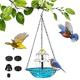 Solar Vogeltränke Hängend, 3 Stufig Vogeltränke Garten mit Fließendem Wasser, Vogelbad Garten, Vogeltränke Stehend mit Metallketten, Gartendeko für Draußen Wetterfest Lockt Baden Singen für Hof Terra